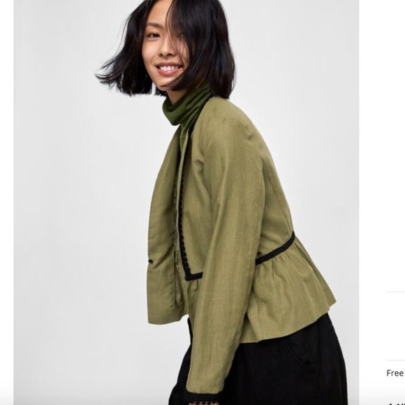 NWT ZARA Olive Green Linen blazer Jacket - Picture 7 of 14